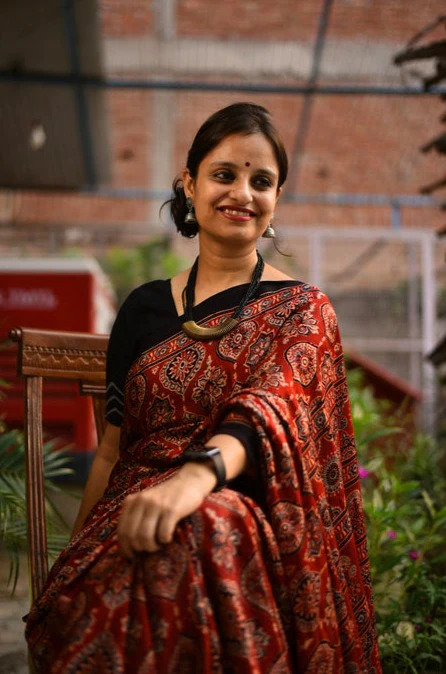 Badam boota: ajrakh modal silk saree