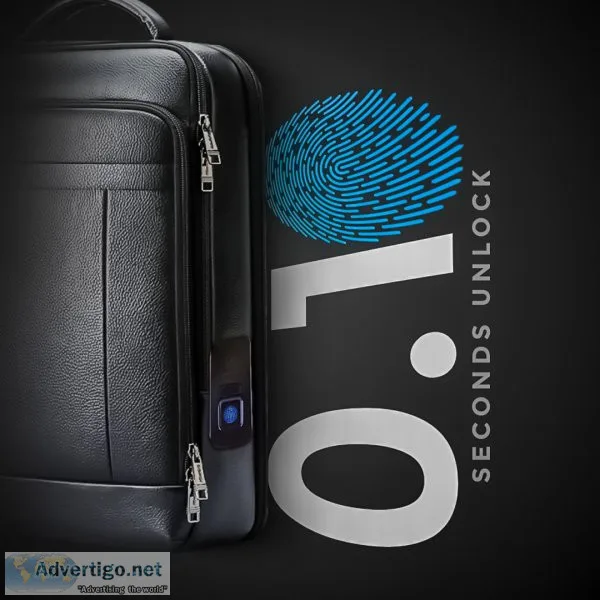 Biometric finger unlock leather bag pack
