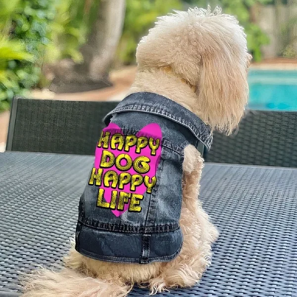 Happy dog happy life dog denim vest