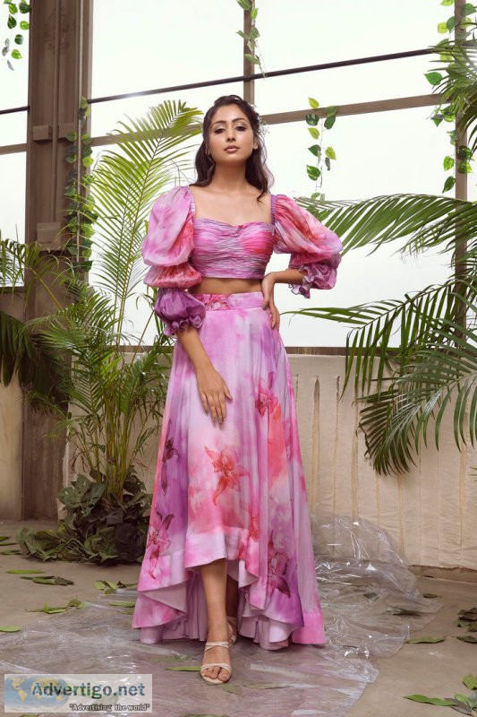 Pink habutai silk high-low skirt set - suruchi parakh