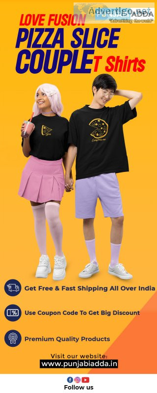 Love fusion pizza slice couple t shirts online at punjabi adda