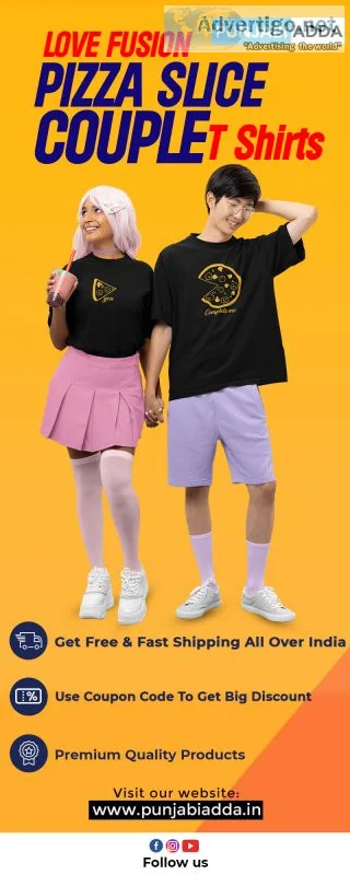 Love fusion pizza slice couple t shirts online at punjabi adda
