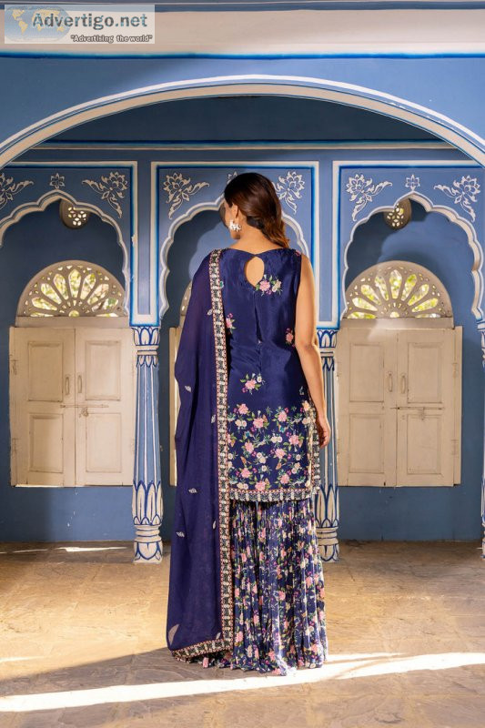 Navy blue georgette crepe sharara set - suruchi parakh