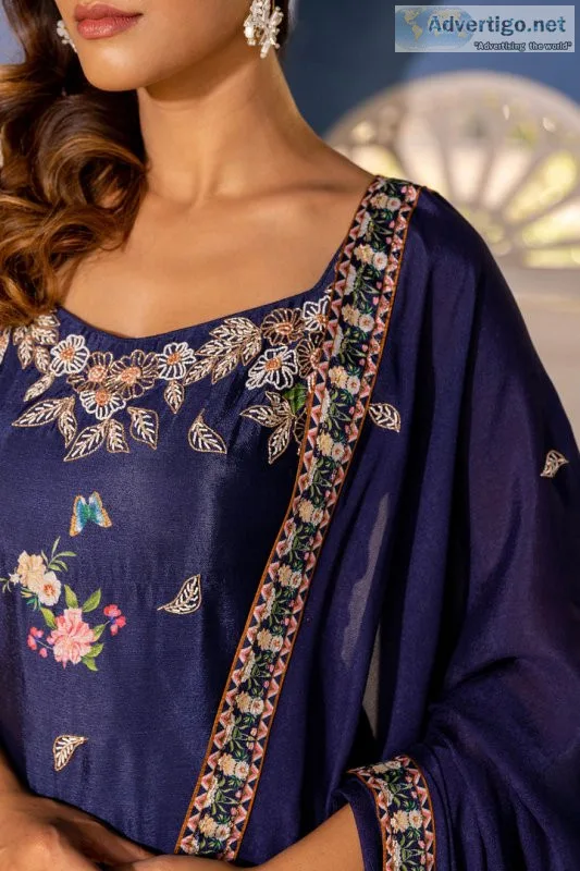 Navy blue georgette crepe sharara set - suruchi parakh