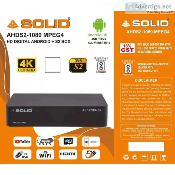 Solid ahds2-1080 freedish suitable fta hybrid android 10 smart t