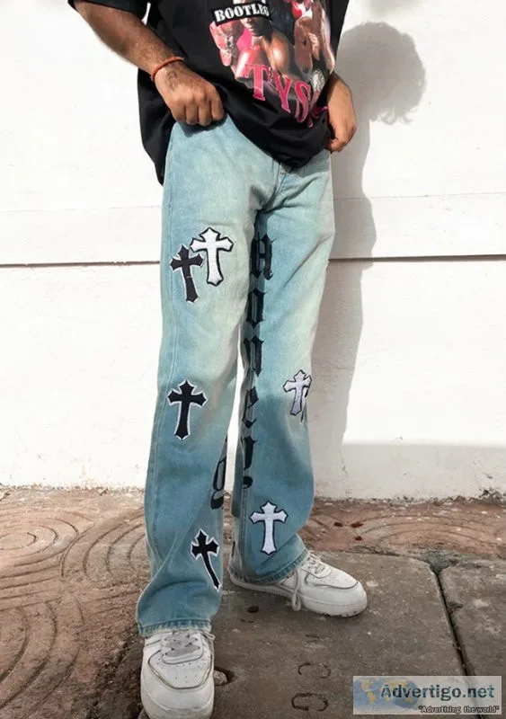 Get handcrafted unique painted denim jeans for fashion lovers