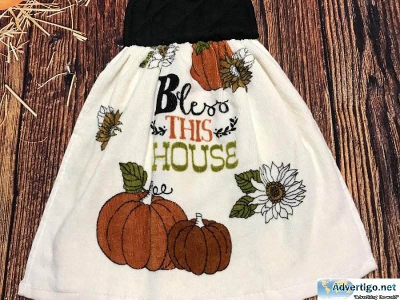 Bless This House Fall Pumpkins Kitchen Towels