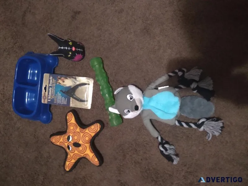 Dog feed bowel and toys