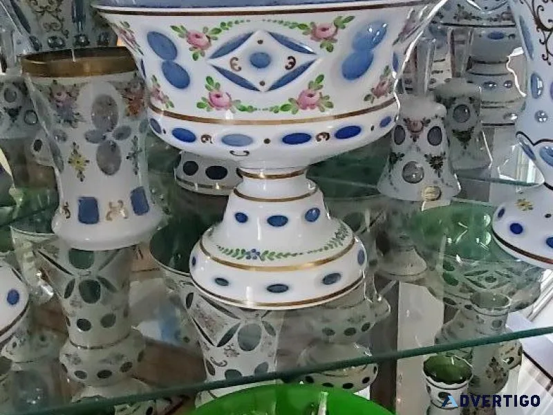 Vintage Czech Bohemian Cased Glass Pedestal Bowl