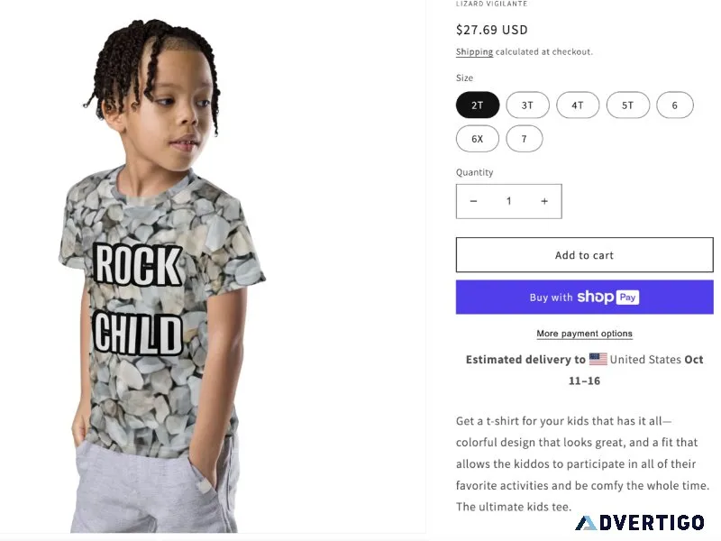 Brand New ROCK CHILD Stone Covered Tee Shirt For KIDS