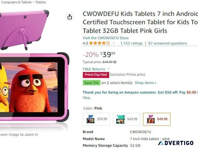 39.99 kids tablet 7 inch android 11 tablet for kids age 3-7