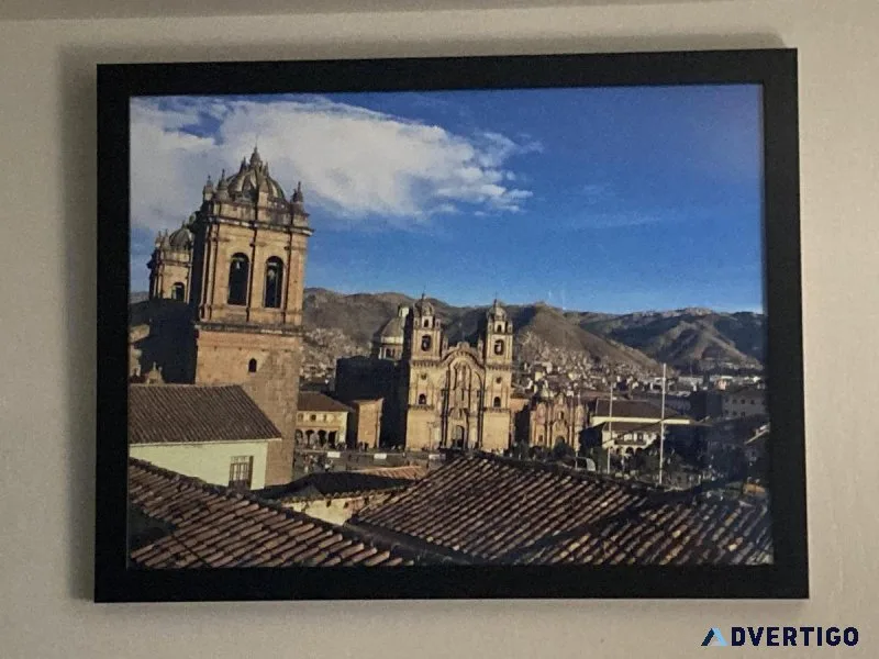 Framed Photo Plaza De Armas Peru 26x34 2 inch square black frame