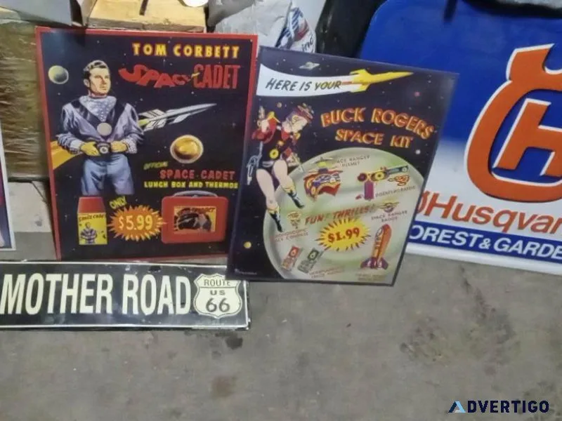 Vintage lookingTin signs from the 90 s for sale