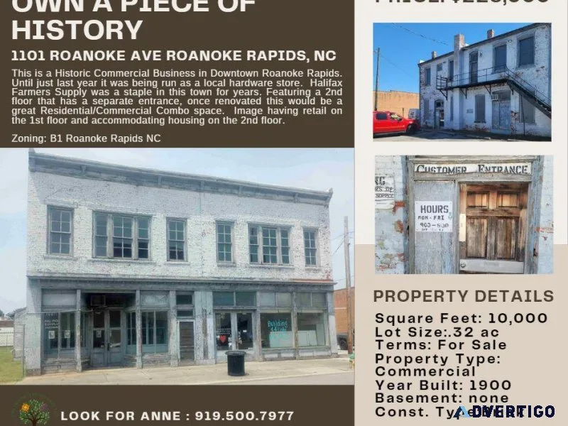 Historic Commercial Building in Roanoke Rapids NC For Sale