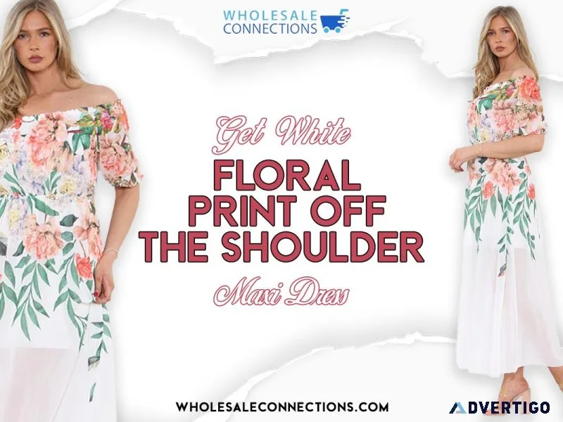 Get White Floral Print Off The Shoulder Maxi Dress