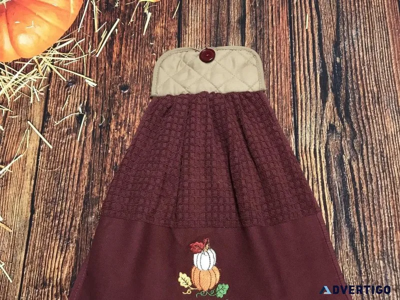 Burgundy Thankful Fall Embroidered Kitchen Towels