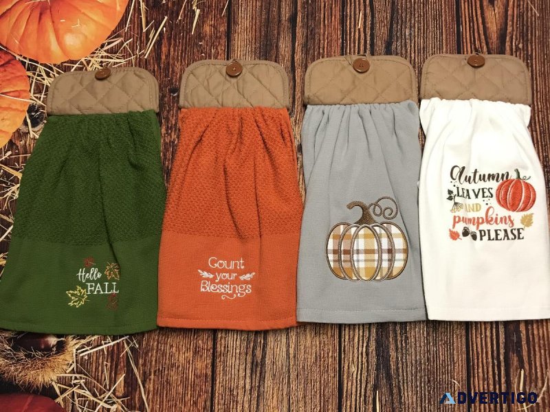 Count Your Blessings Fall Orange Kitchen Towels