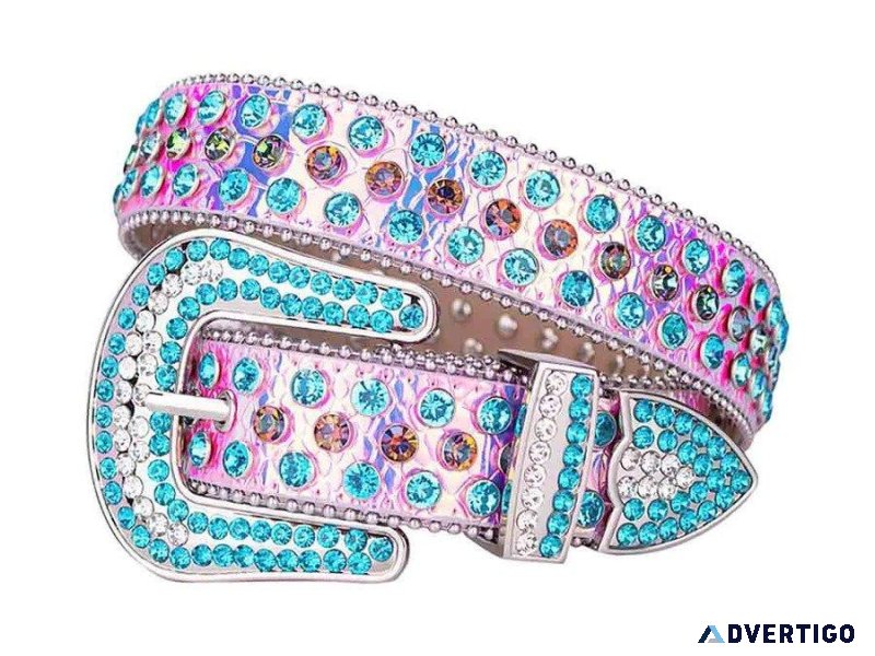 Pink Strap With Red and Blue Shiny Rhinestone Belt