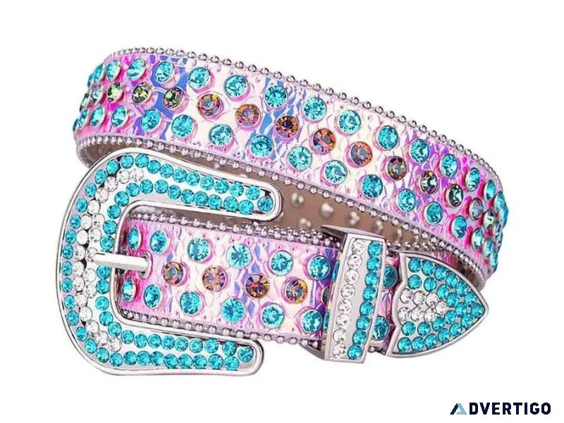 Pink Strap With Red and Blue Shiny Rhinestone Belt