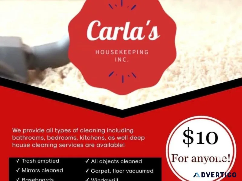Carla&rsquos Housekeeping Inc 10 OFF FIRST CLEANING