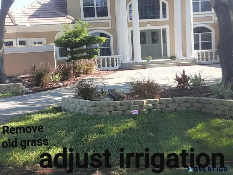 Landscape clean up trimming irrigation adjust
