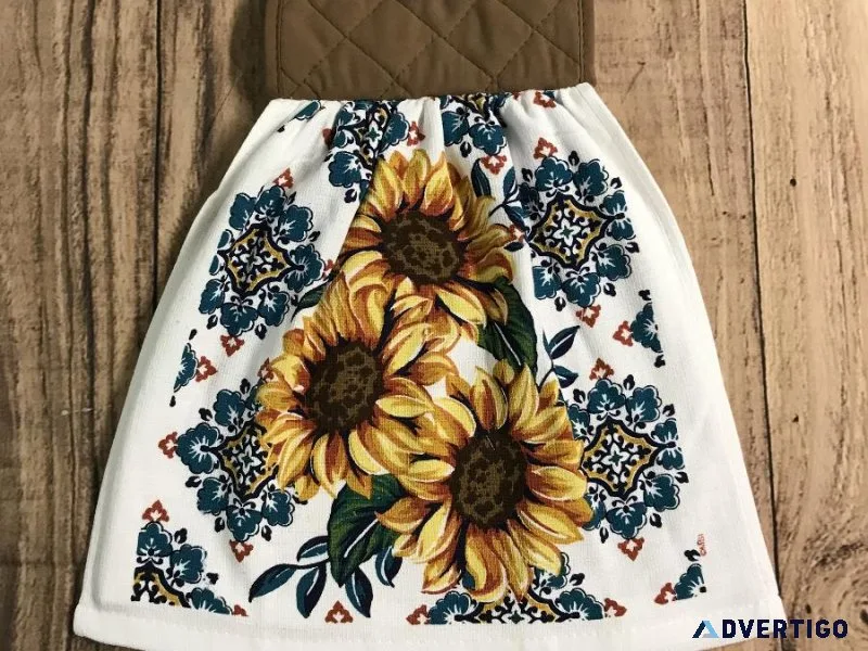 Sunflower and Fall Floral Kitchen Towels Birthday Gift Ideas