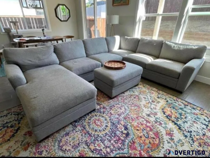 Sectional fabric couch and ottoman with Storage