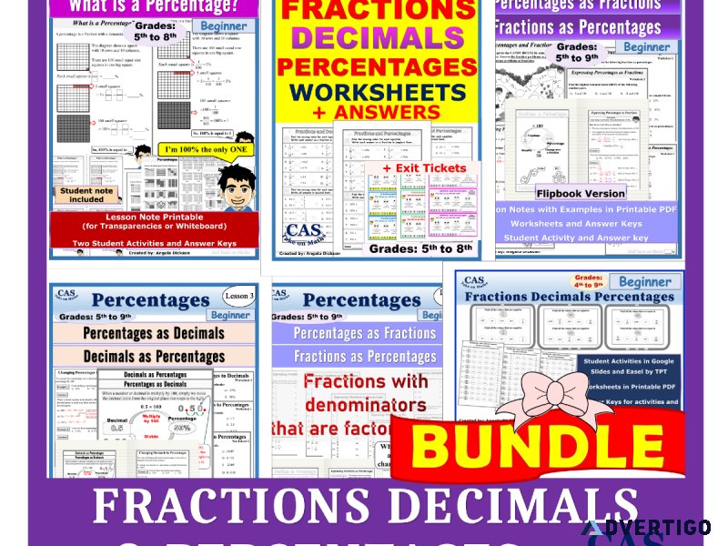 Printable Fractions Decimals and Percentages Bundle