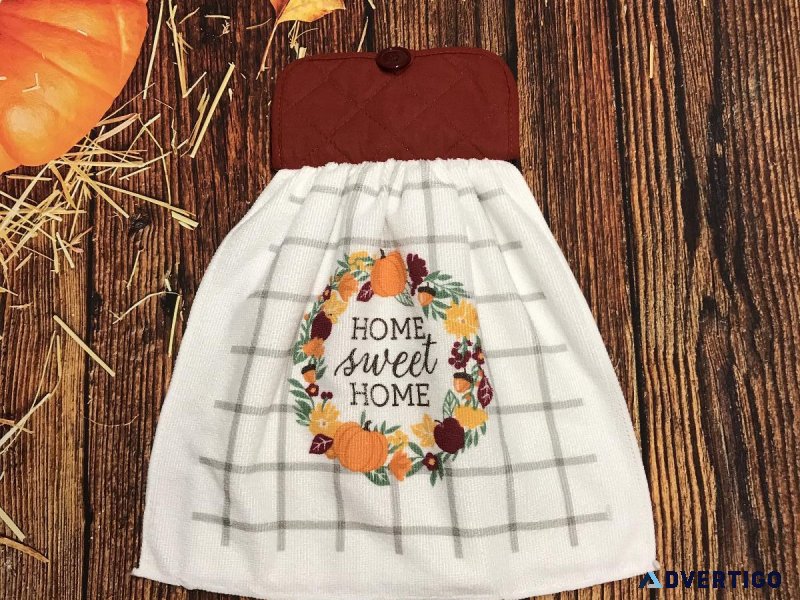 Burgundy Home Sweet Home Fall Kitchen Towels