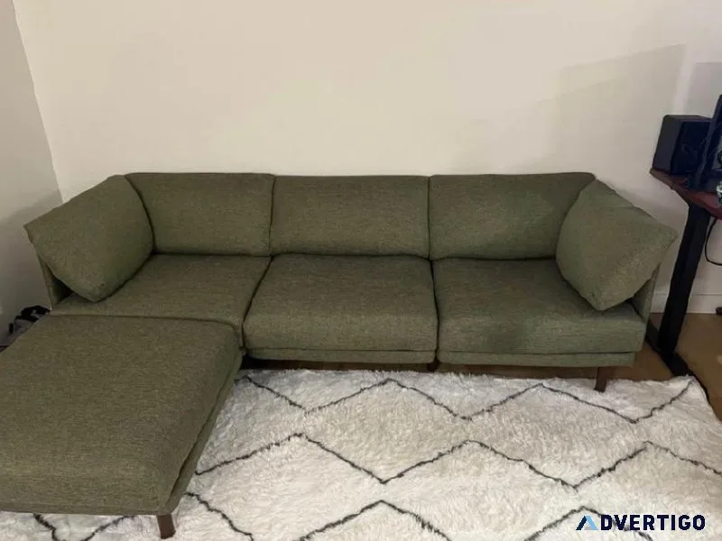 Burrow range 4-Piece sectional lounger in moss green