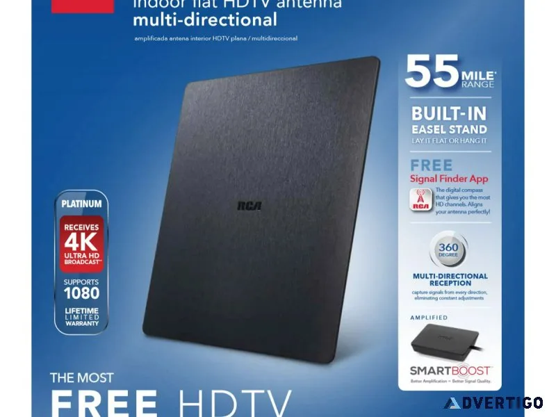 RCA Amplified Indoor Flat HDTV Antenna 360 Degree 55 Mile range