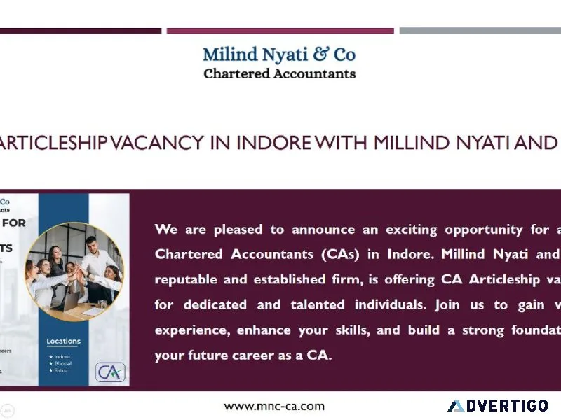 CA Articleship Vacancy in Indore with Millind Nyati and Co.