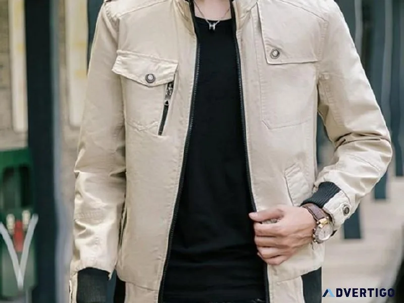 Mens Military Style Stand Collar Jacket