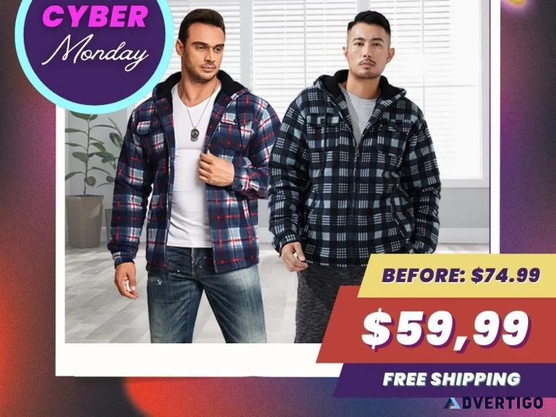 Cyber Monday Deals 20% Off Men s Plaid Fleece Lined Jackets