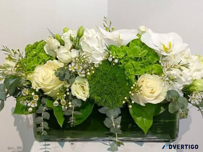 White Pearl  Rectangular Flower Arrangement