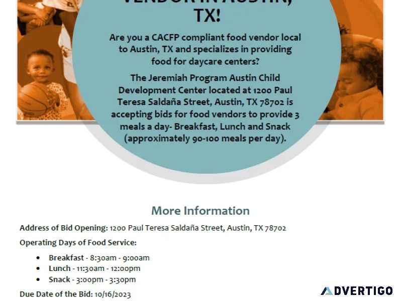 SEEKING CACFP COMPLIANT FOOD VENDOR IN AUSTIN TX