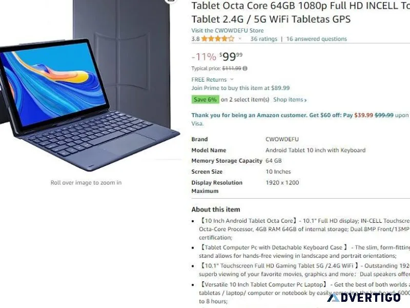 89.99 Gaming Tablet 10 Inch with Keyboard