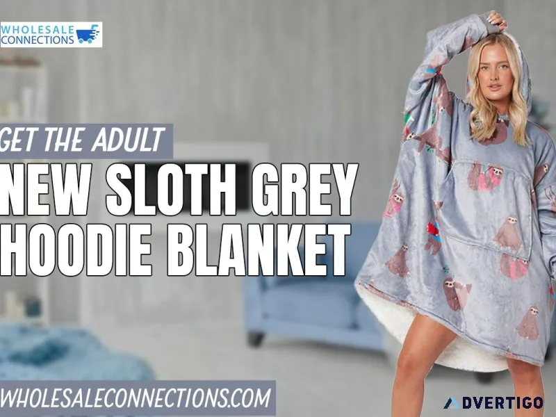 Get the Adult New Sloth Grey Hoodie Blanket