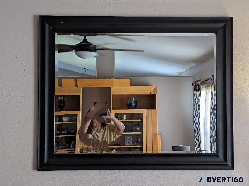 Black Antiqued Wood Framed Mirror