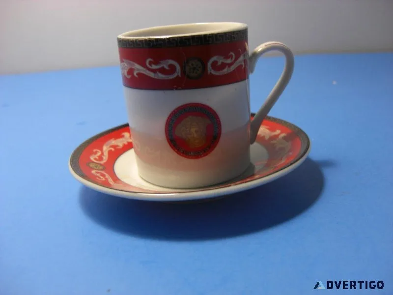 Medusa Red Gold Demitasse Espresso Coffee Tea CupSaucer