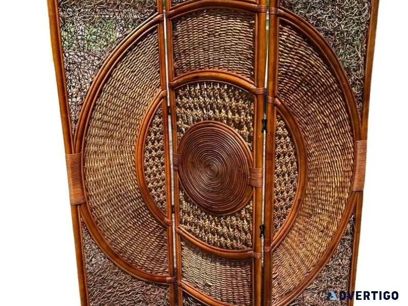 VINTAGE RATTAN THREE-PANEL ROOM DIVIDER