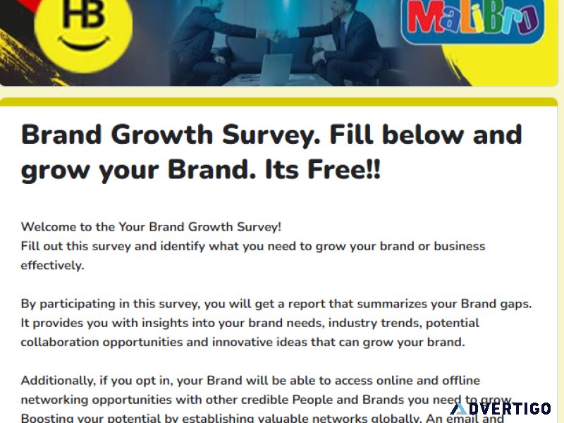 Brand Growth Survey. Fill below and grow your Brand. Its Free
