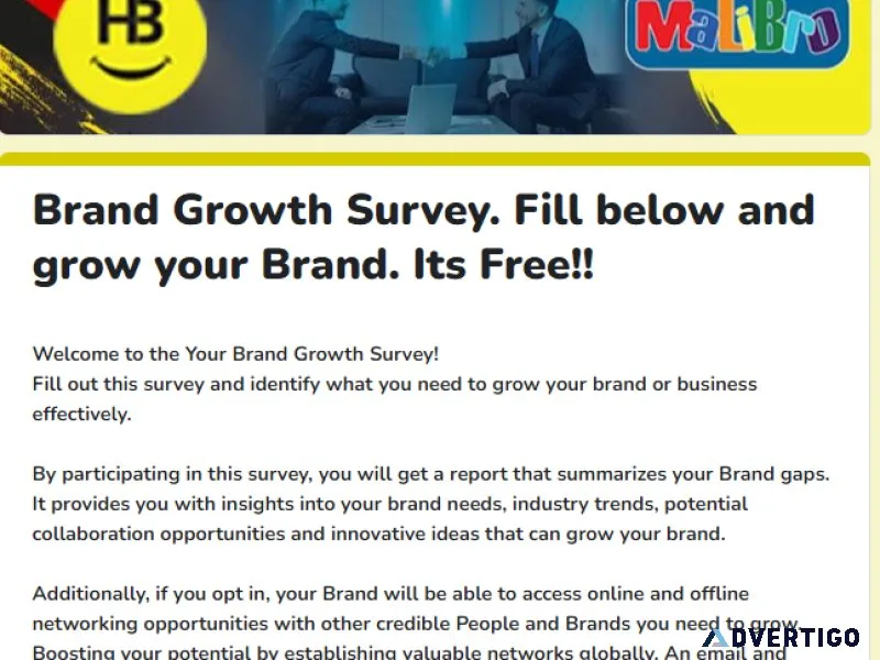 Brand Growth Survey. Fill below and grow your Brand. Its Free