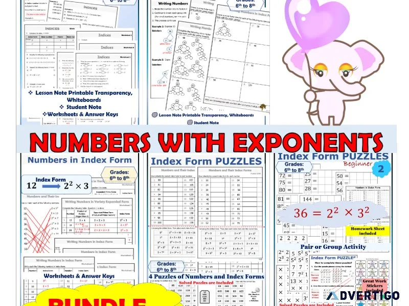 Printable Math  Numbers with Exponent Note  Worksheets  Answers