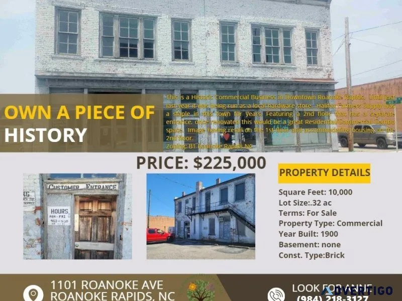 Historic Commercial Building in Roanoke Rapids NC For Sale
