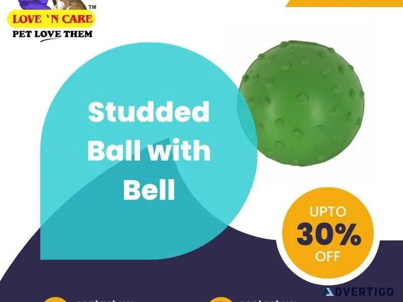 Studded Ball with Bell  Rubber Dog Toy