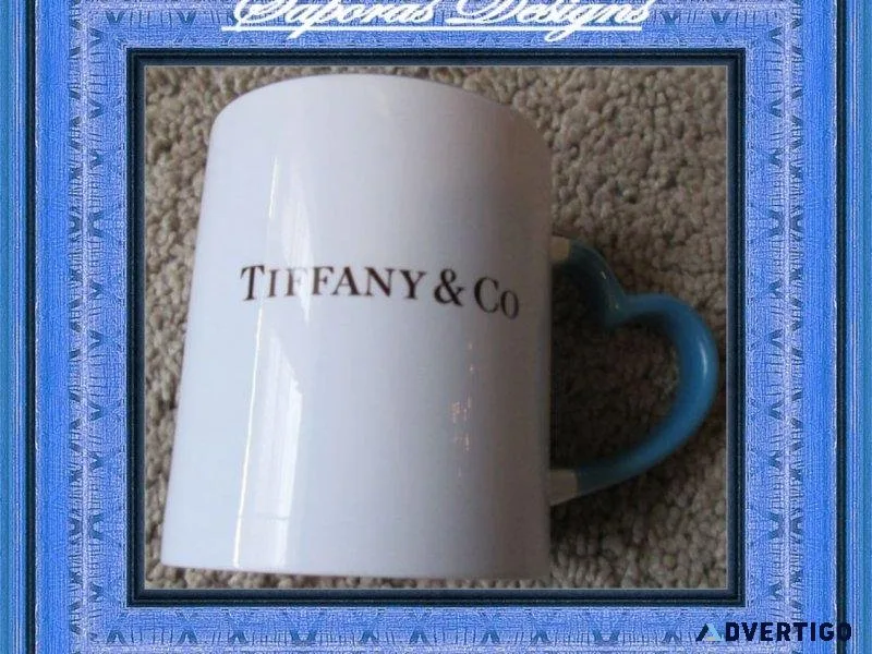 Blue and White Coffee Cup With Heart Shaped Handle