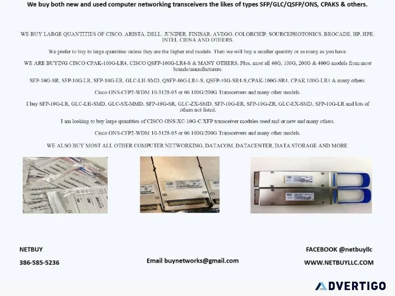 We buy new and used computer networking transceivers