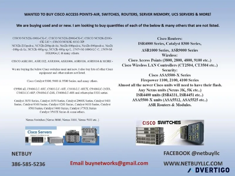WANTED CISCO ACCESS POINTS-AIR SWITCHES ROUTERS