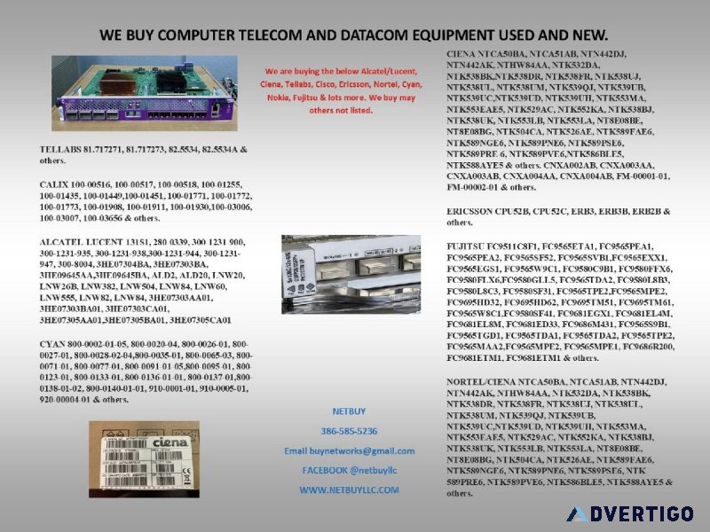 WE BUY TELECOM AND DATACOM EQUIPMENT CARDS ETC